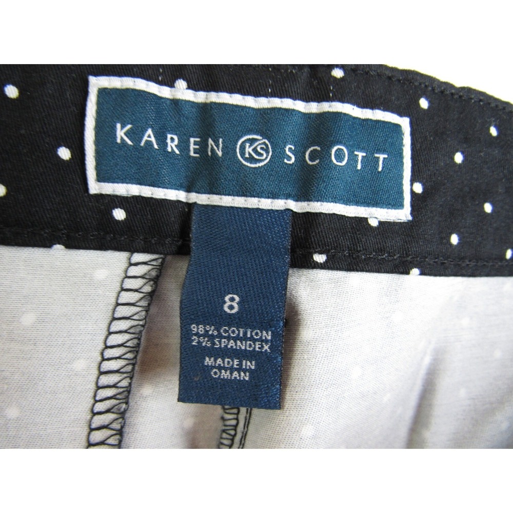 Karen Scott Crop Pants Black w/White Polka Dots & Metal Buttons Women's Size 8 - Picture 6 of 6